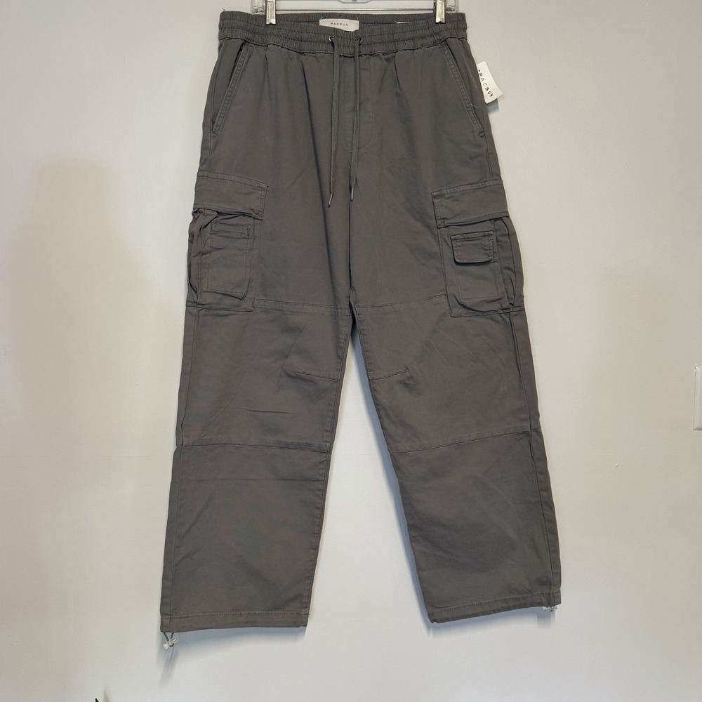 Pacsun Baggy Pants Mens Large Dark Gray Cargo Pockets‎ Drawstring Utility NWT
